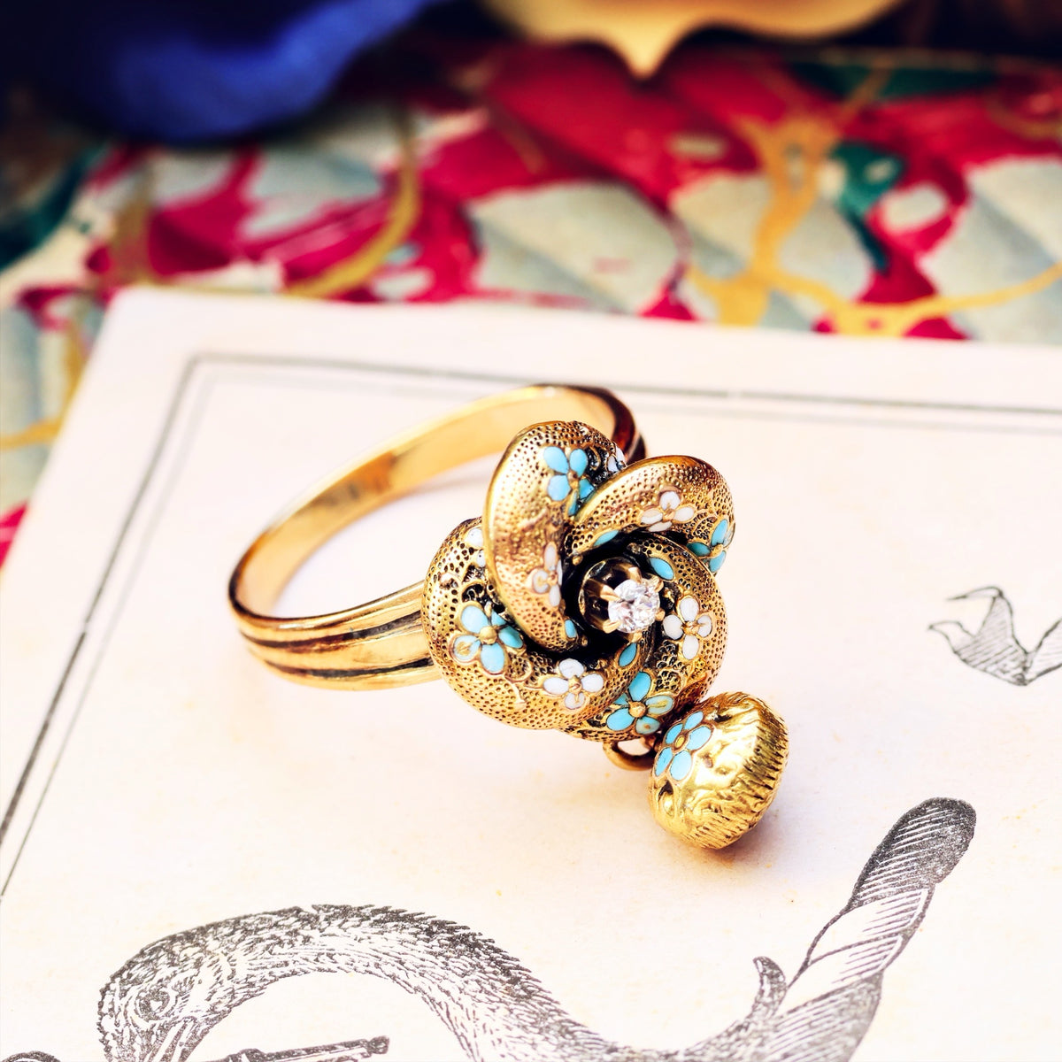 Fondest Adoration! Victorian Enamelled Forget-me-not Ring