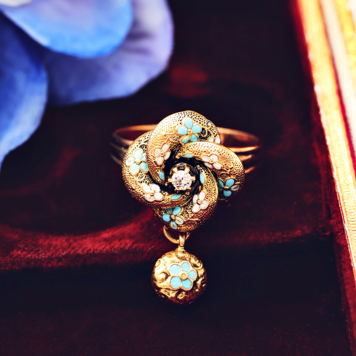 Fondest Adoration! Victorian Enamelled Forget-me-not Ring