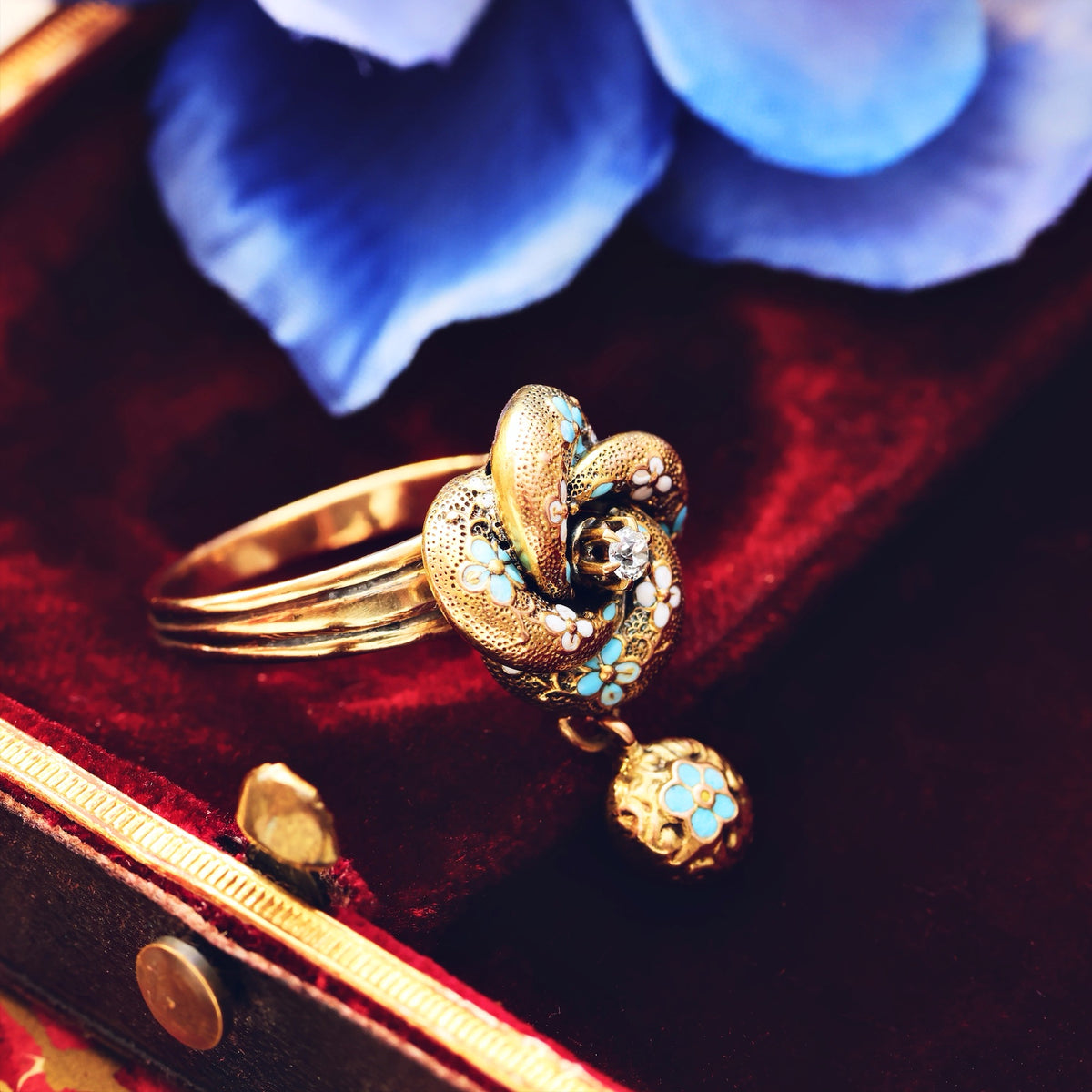 Fondest Adoration! Victorian Enamelled Forget-me-not Ring