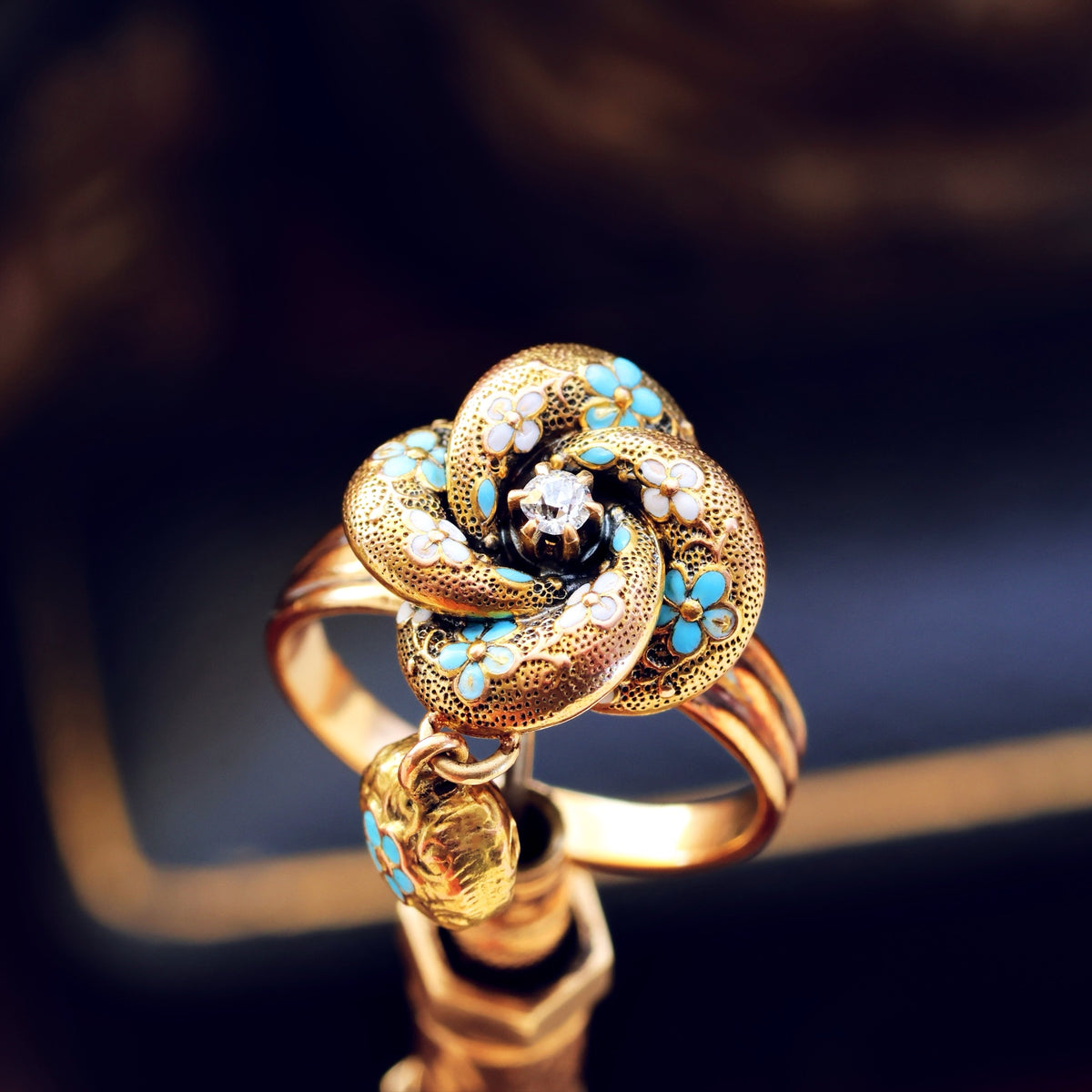 Fondest Adoration! Victorian Enamelled Forget-me-not Ring