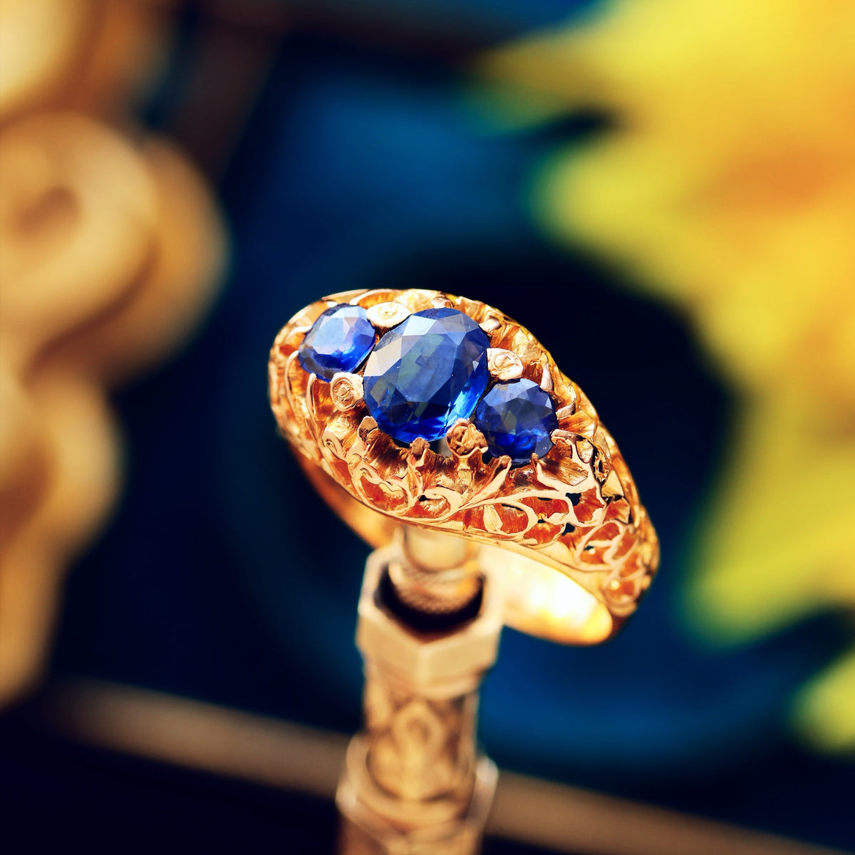 Vintage Filigree Lacework Sapphire Dress Ring