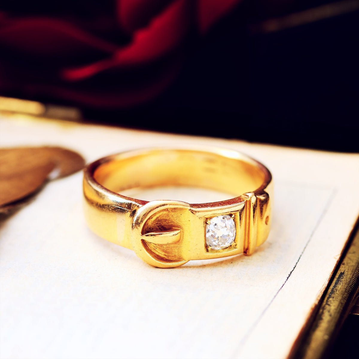 Antique Unisex 18ct Gold Diamond Buckle Ring