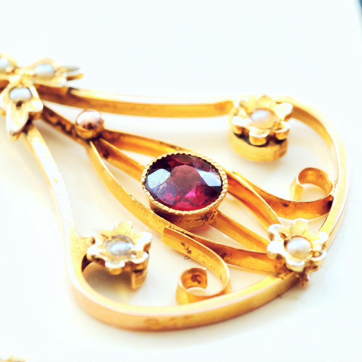 Cutest Edwardian Garnet & Seed Pearl Pendant