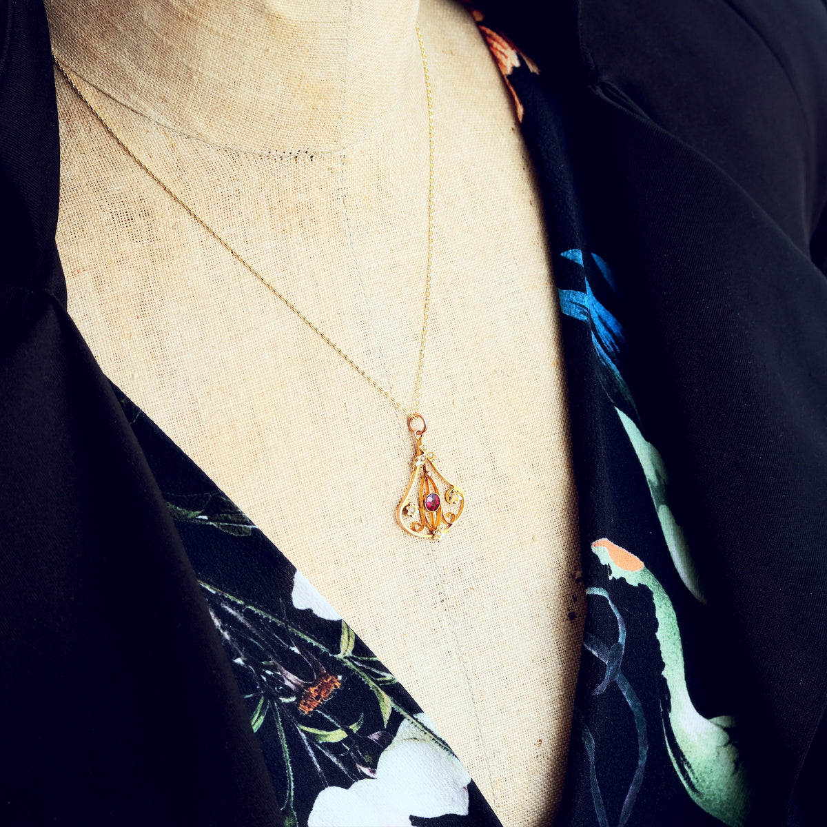 Cutest Edwardian Garnet & Seed Pearl Pendant