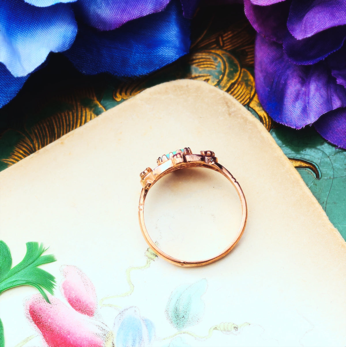Vintage 9ct Rose Gold Opal & Ruby Ring