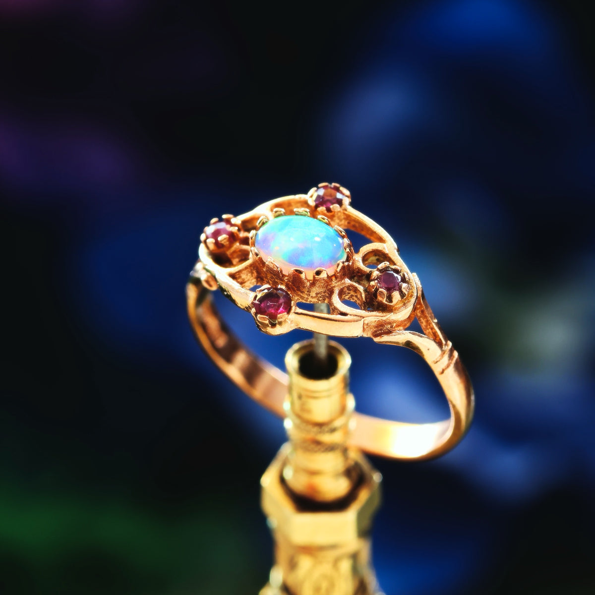 Vintage 9ct Rose Gold Opal & Ruby Ring