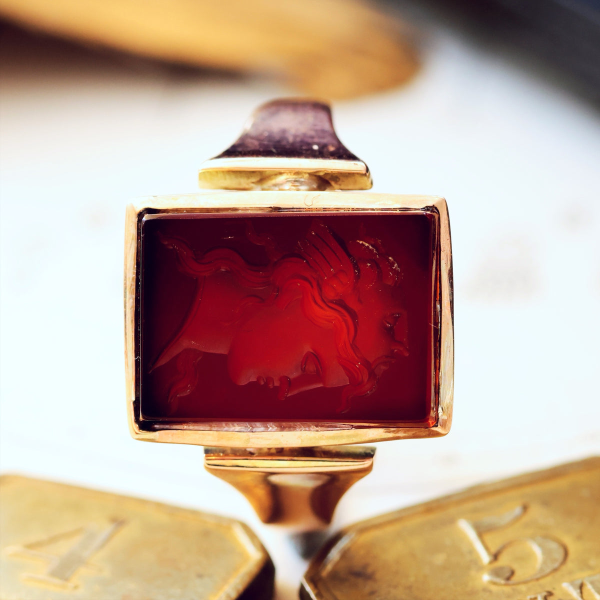 Antique Carnelian 'Janus' Intaglio Signet Ring