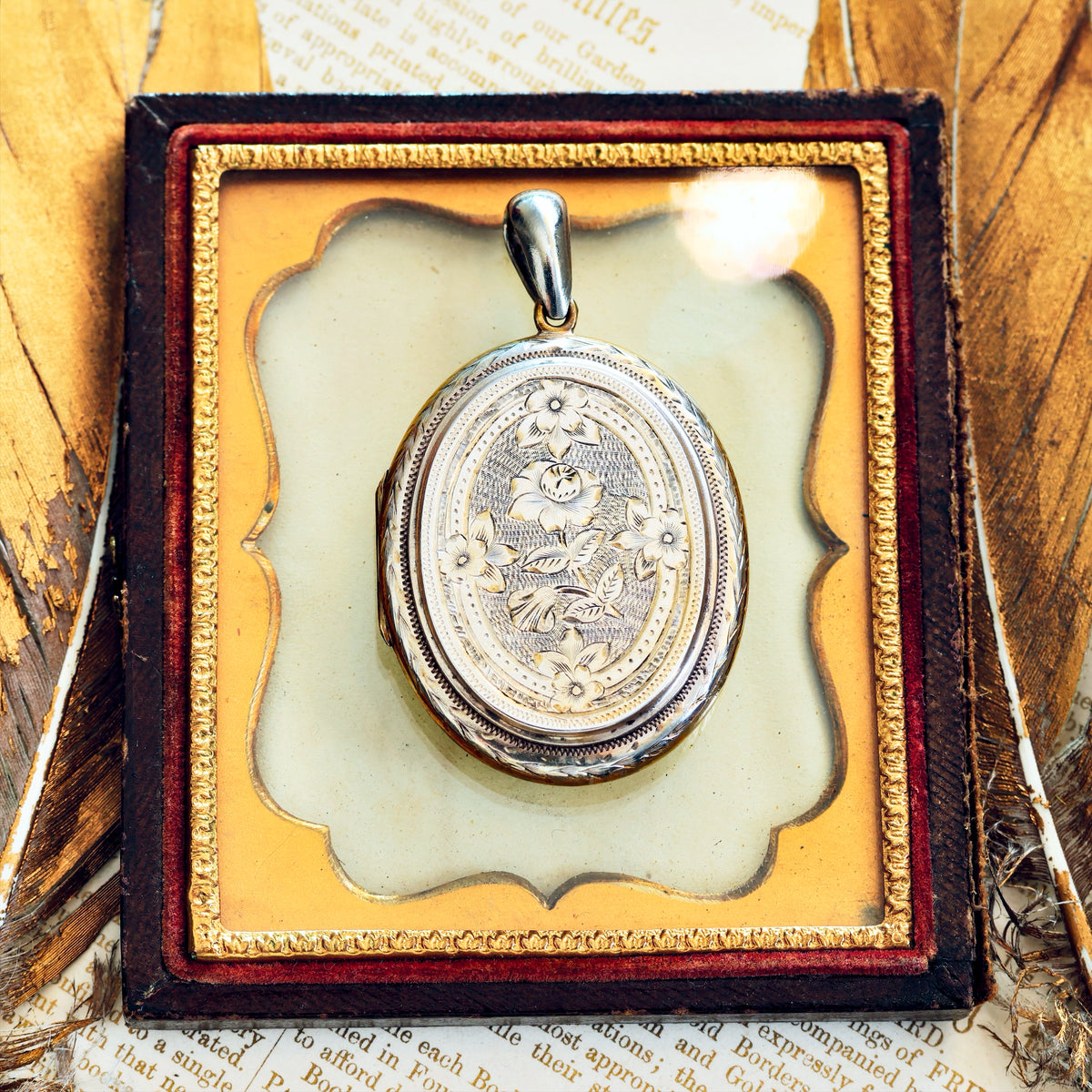 Antique Victorian 'Roses for Love' Hand Engraved Silver Locket