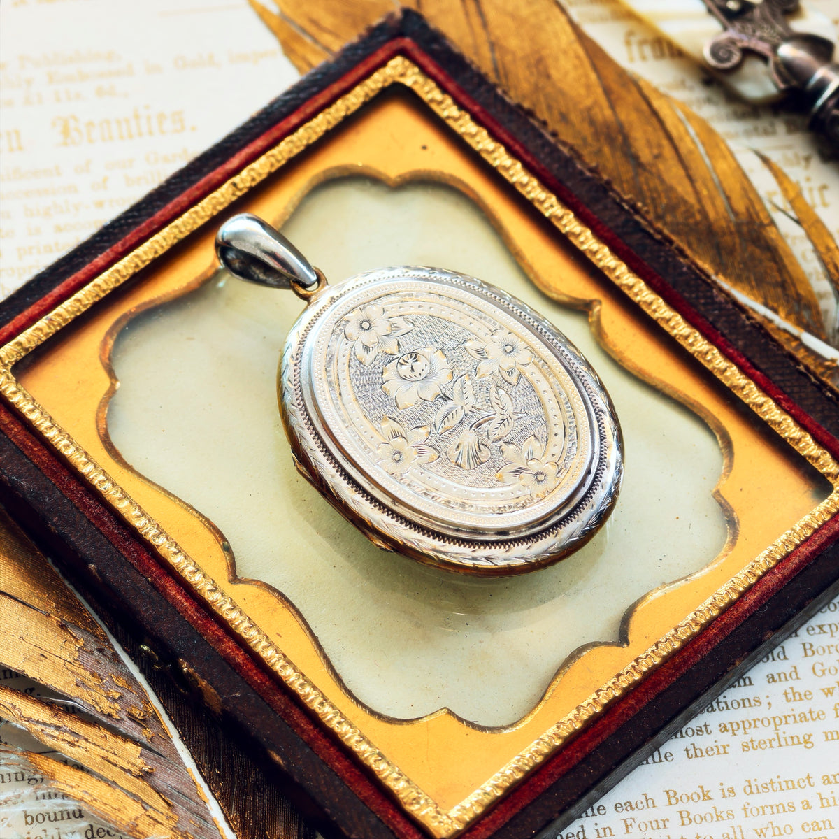 Antique Victorian 'Roses for Love' Hand Engraved Silver Locket
