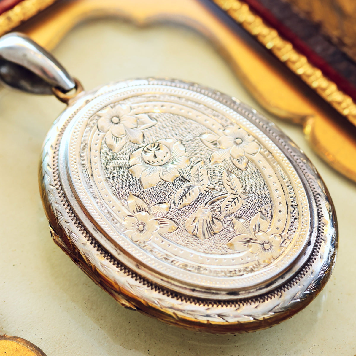 Antique Victorian 'Roses for Love' Hand Engraved Silver Locket