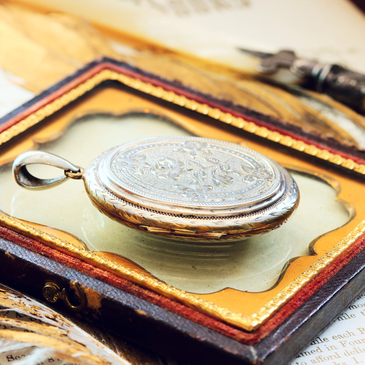 Antique Victorian 'Roses for Love' Hand Engraved Silver Locket