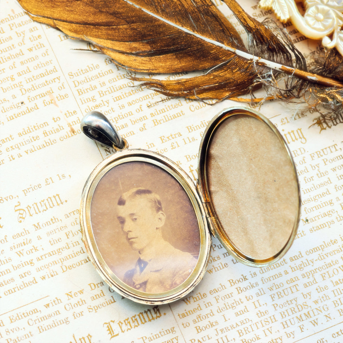 Antique Victorian 'Roses for Love' Hand Engraved Silver Locket