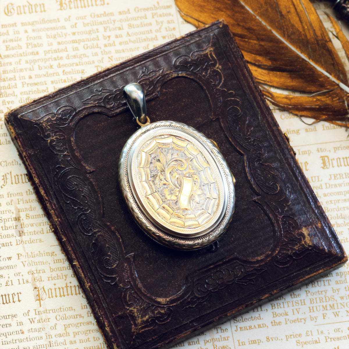 Antique Victorian 'Roses for Love' Hand Engraved Silver Locket