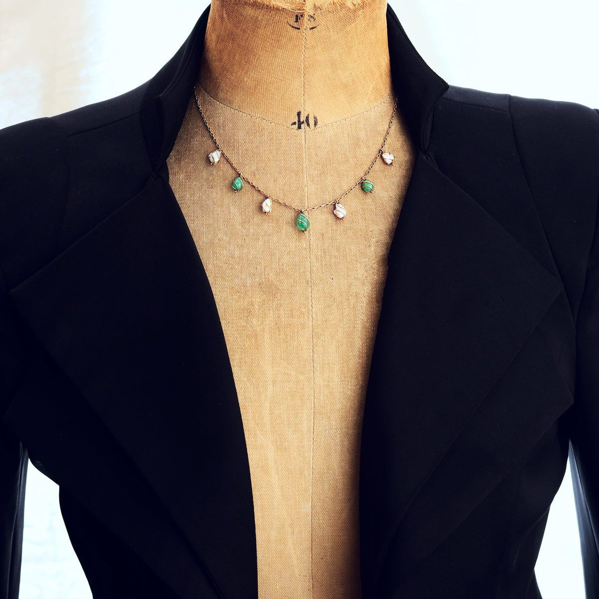 Antique Arts & Crafts Emerald & Wild Pearl Necklace