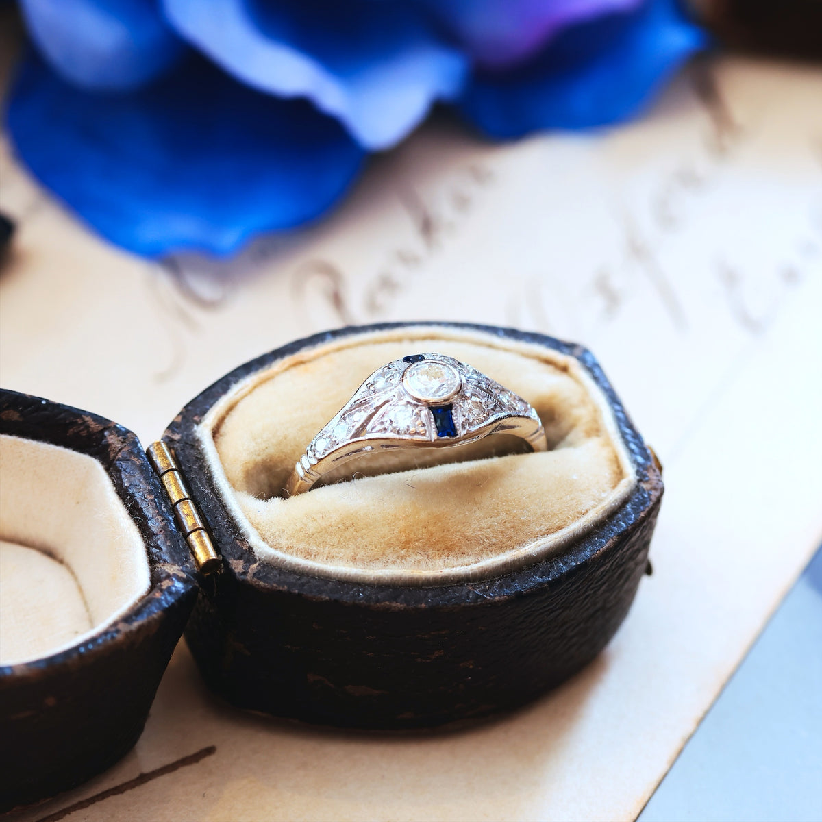 Vintage Art Deco Style Sapphire & Diamond Ring