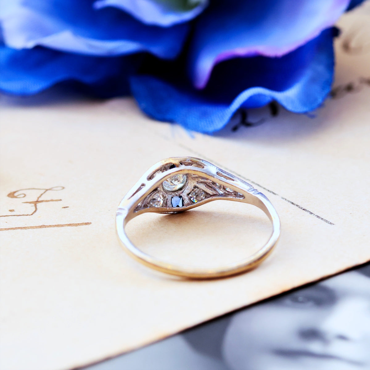 Vintage Art Deco Style Sapphire & Diamond Ring