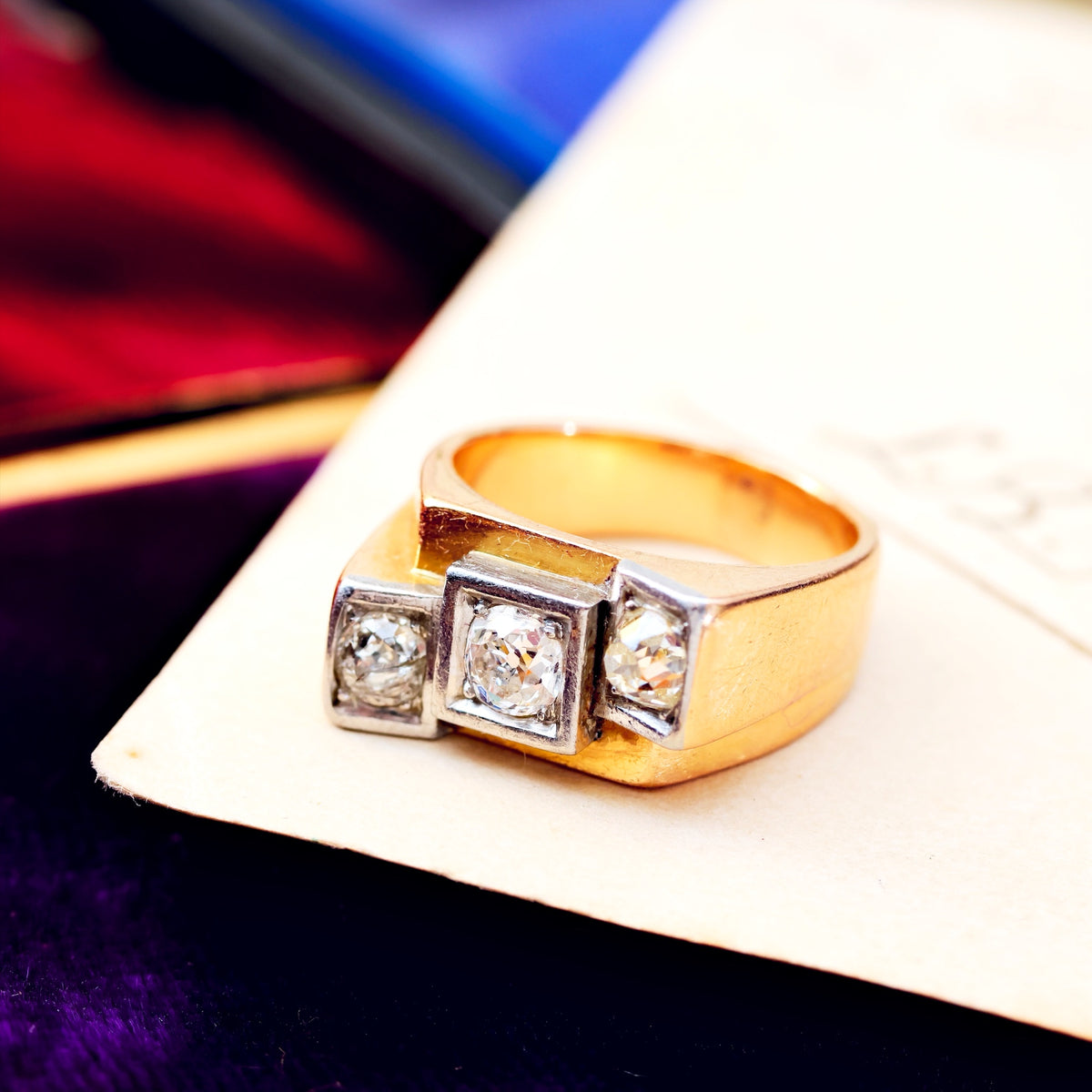 Vintage 1940's French Art Deco Diamond Cocktail Ring