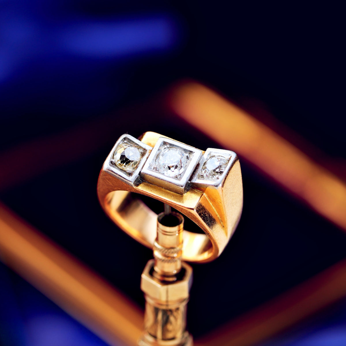 Vintage 1940's French Art Deco Diamond Cocktail Ring