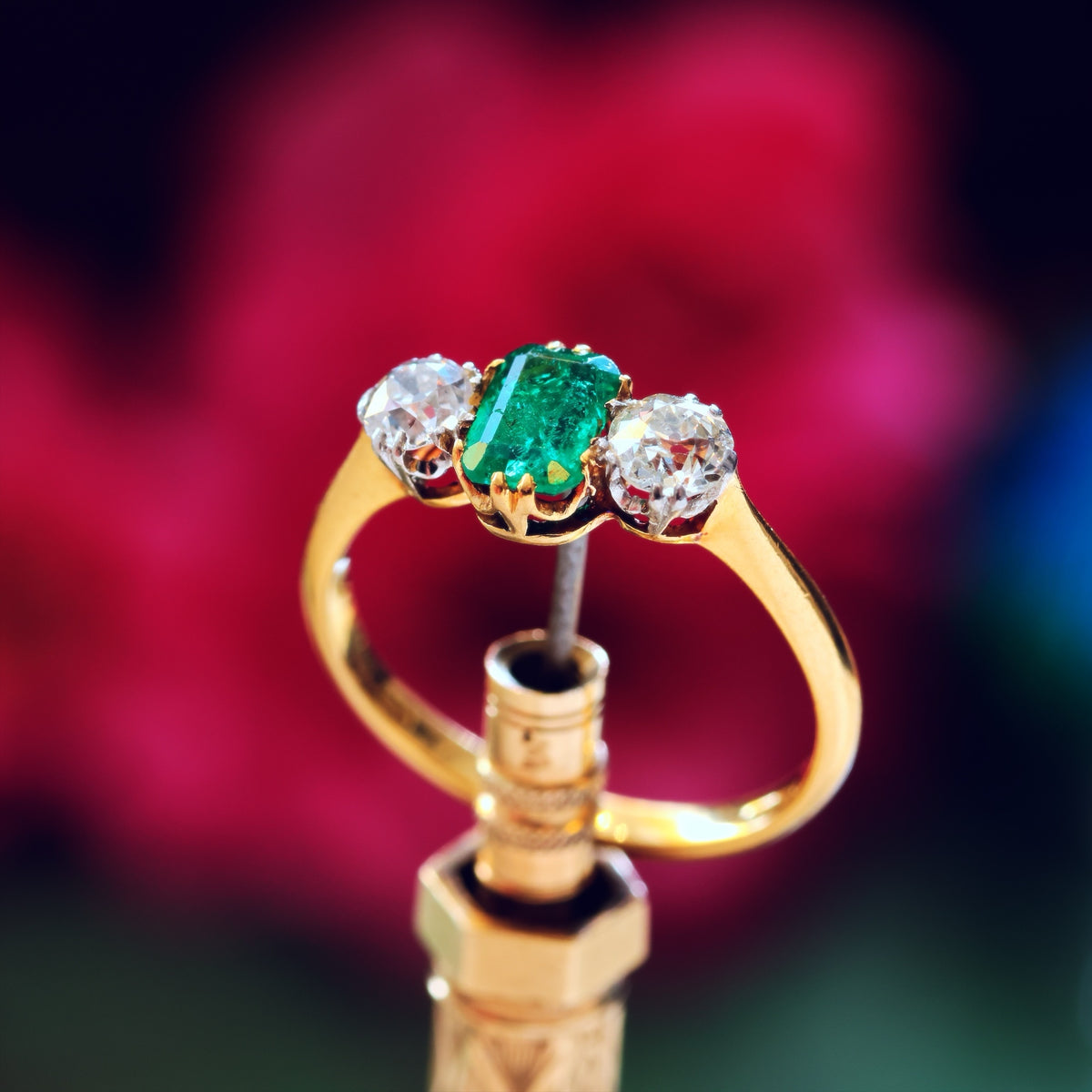 Antique Emerald & Diamond Trilogy Engagement Ring