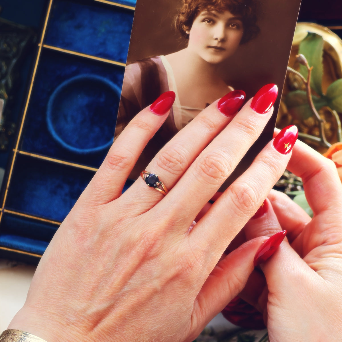 Antique Arts & Crafts Era Garnet Solitaire Ring