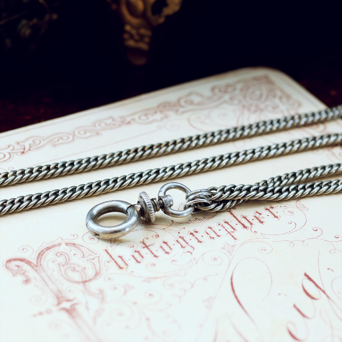Antique Victorian 60 inch Silver Longuard Chain