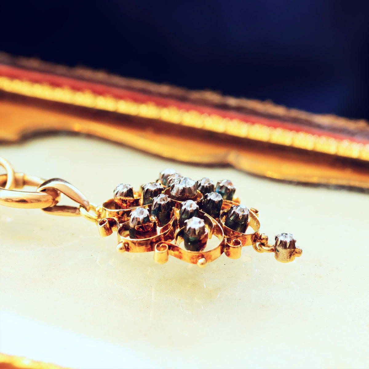 Finest Lovely! Antique 15ct Gold Diamond Pendant