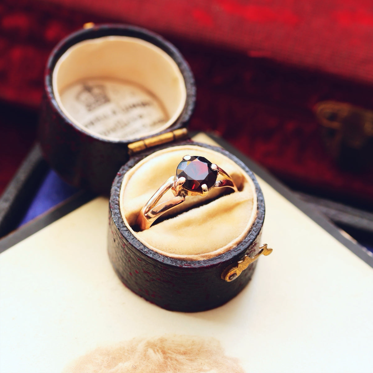 Antique Arts & Crafts Era Garnet Solitaire Ring