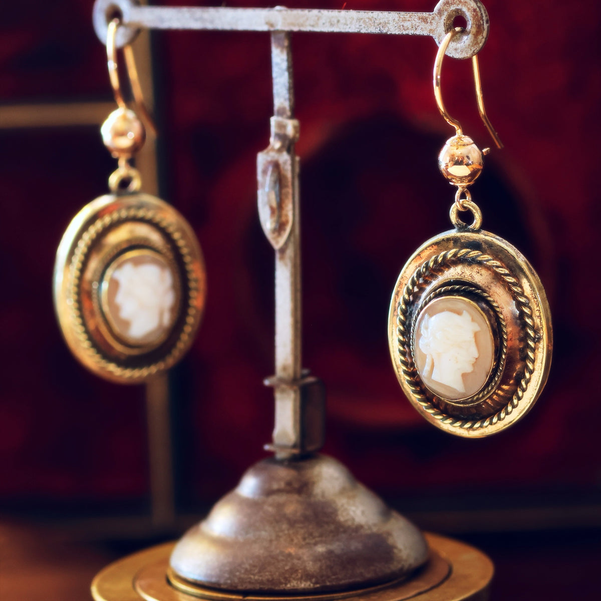 Antique Historical Revival Victorian Cameo Earrings
