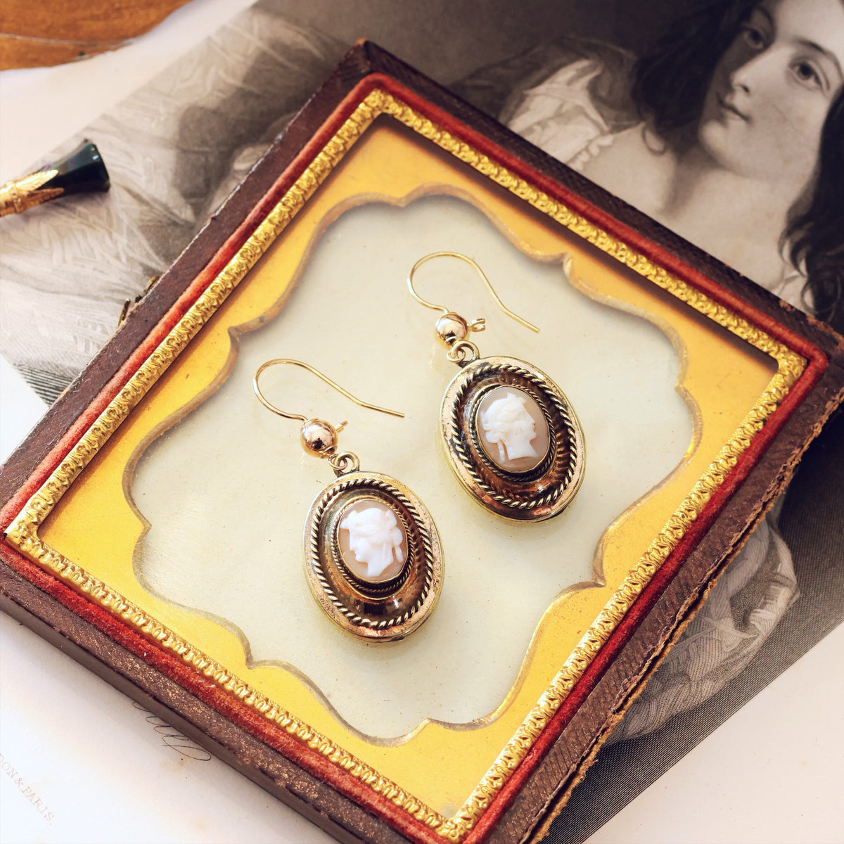 Antique Historical Revival Victorian Cameo Earrings