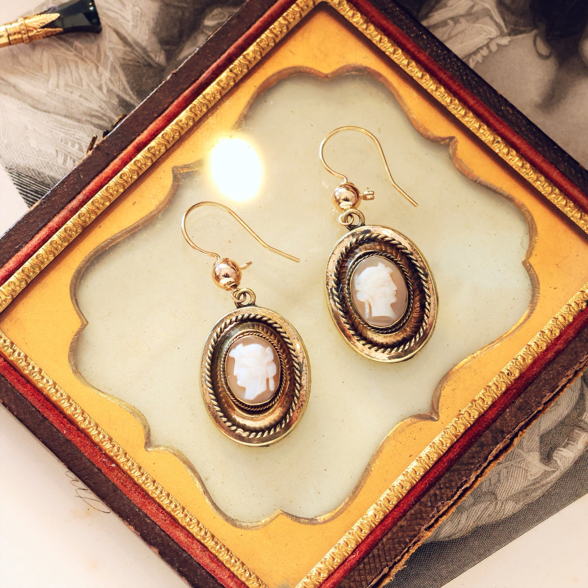 Antique Historical Revival Victorian Cameo Earrings