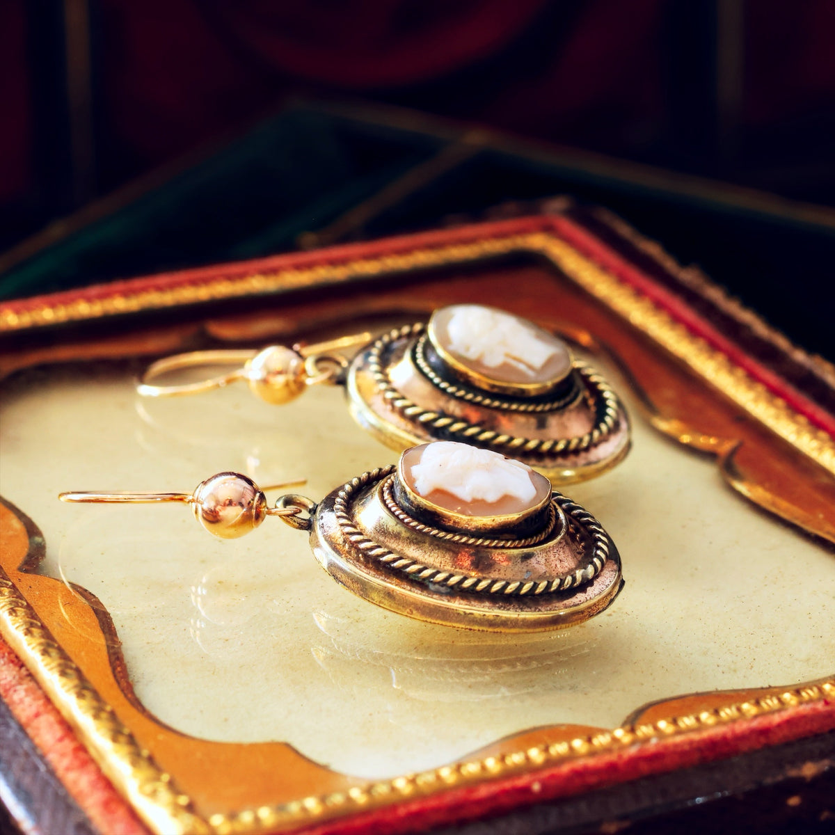 Antique Historical Revival Victorian Cameo Earrings