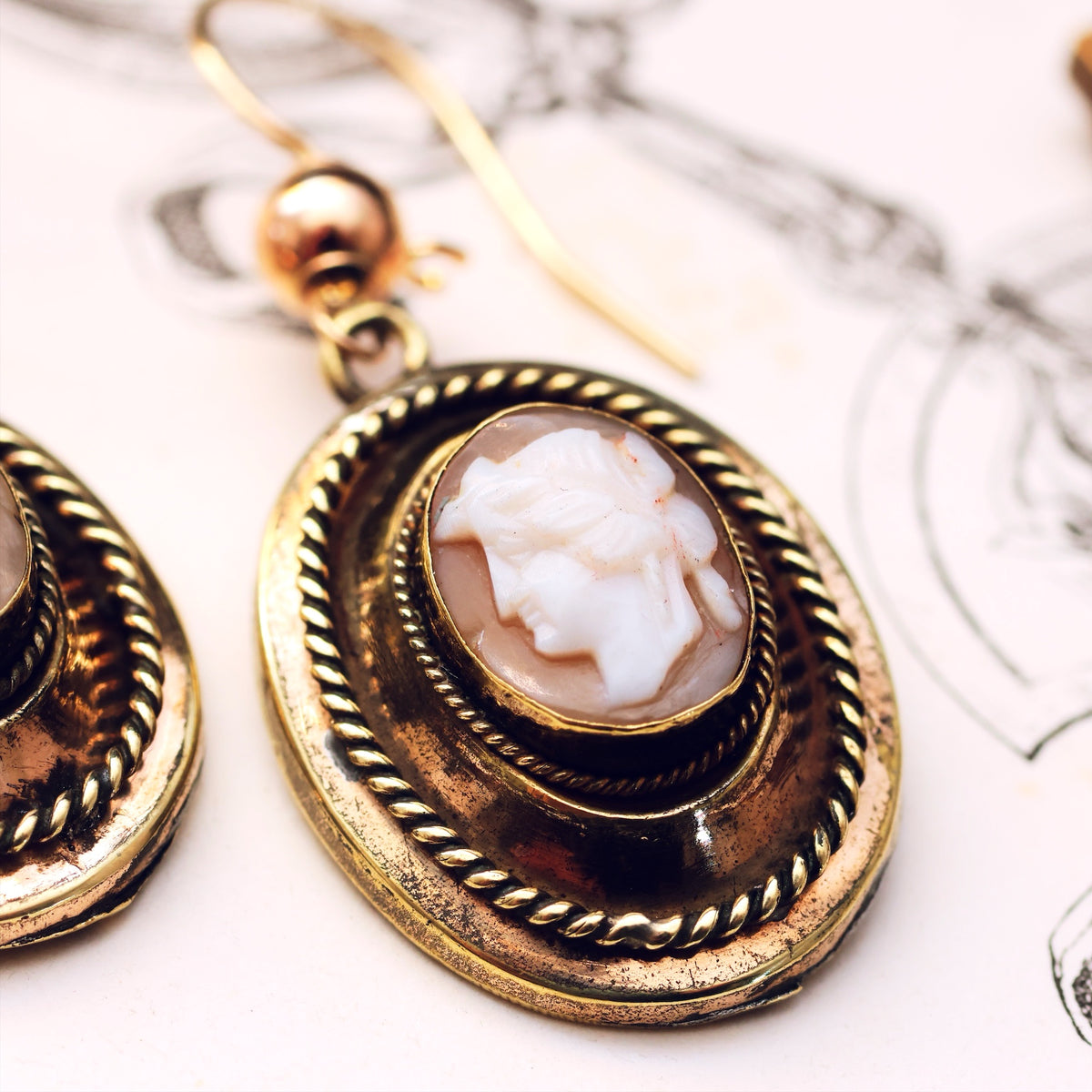 Antique Historical Revival Victorian Cameo Earrings