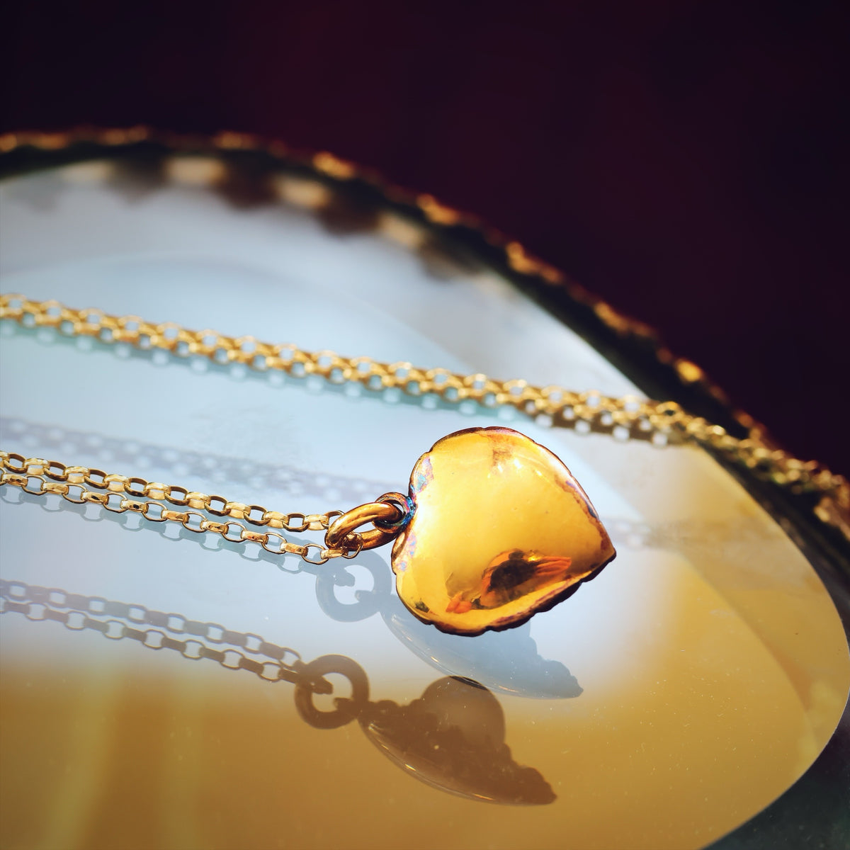 Antique Cat's Eye Moonstone & Diamond Heart Pendant