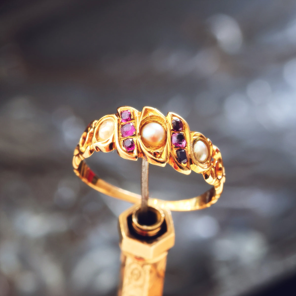 Antique Circa 1870's Victorian Ruby & Pearl Ring
