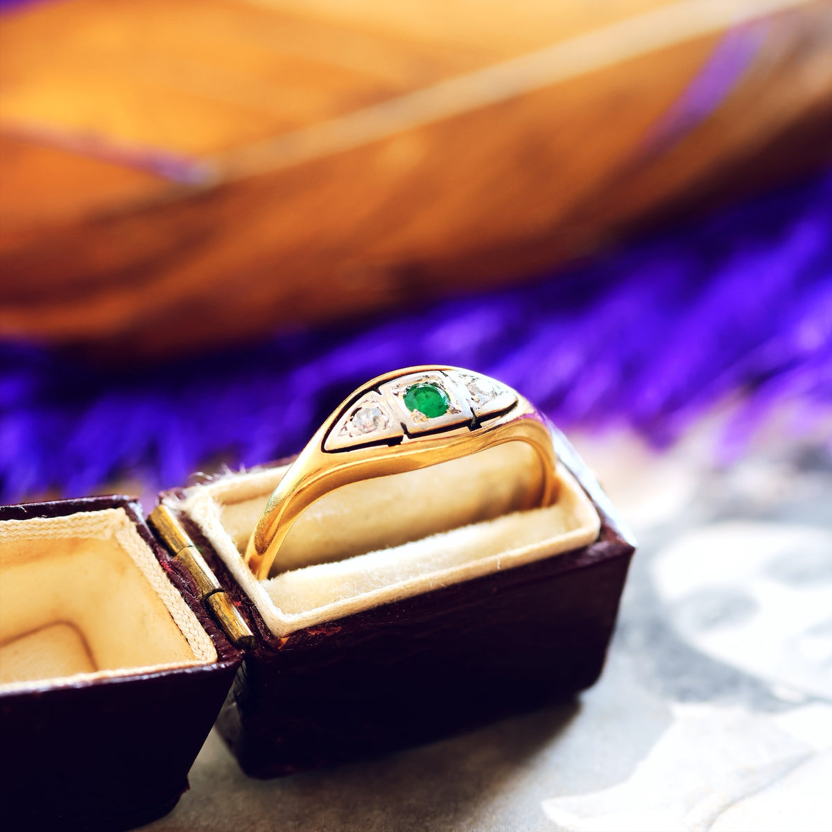 Sweet Sympathy! Circa 1920's Emerald & Diamond Ring