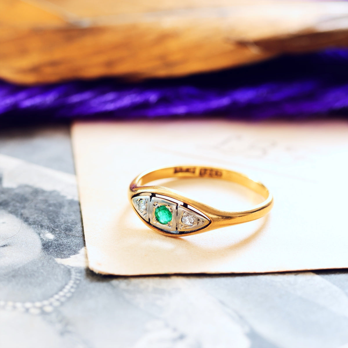 Sweet Sympathy! Circa 1920's Emerald & Diamond Ring
