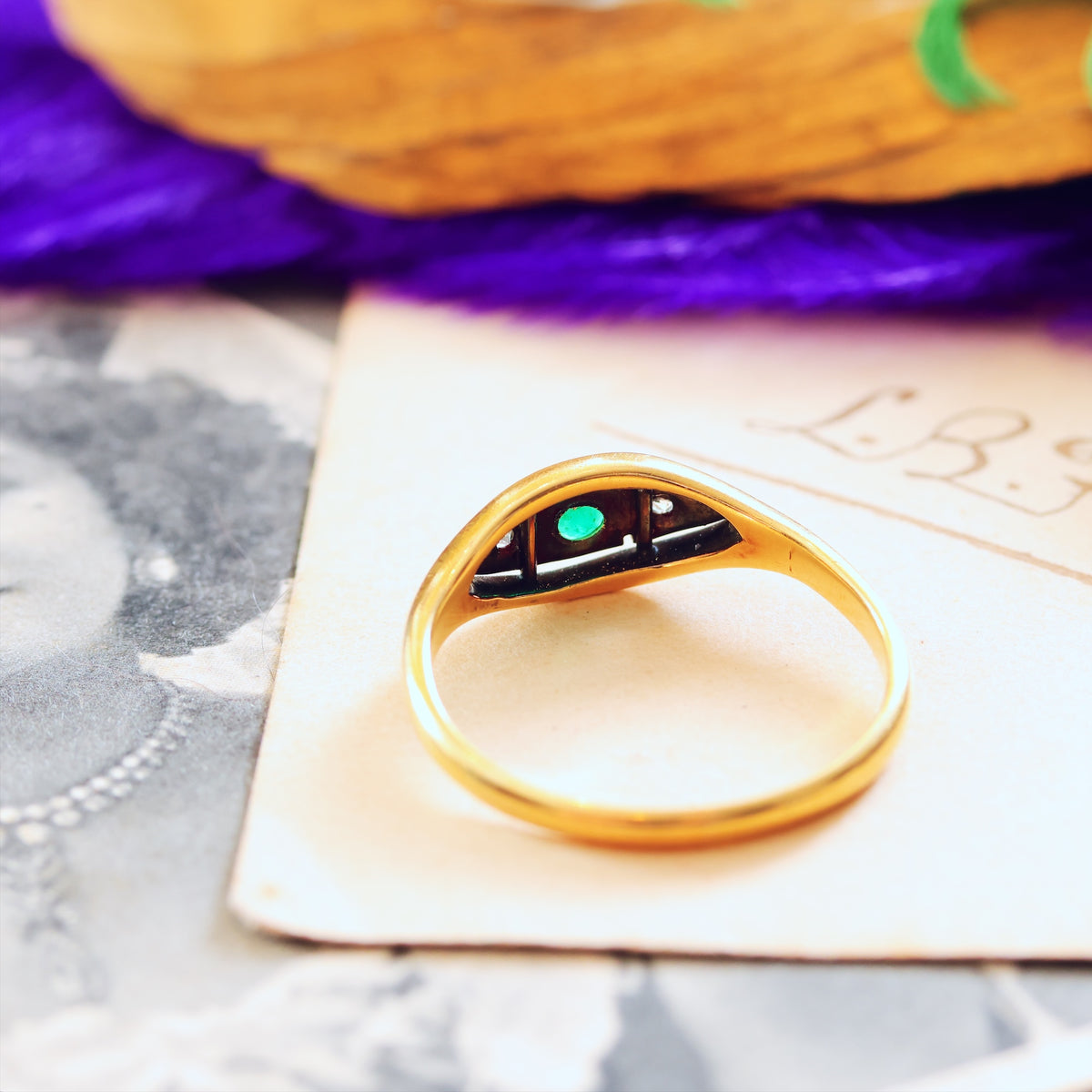 Sweet Sympathy! Circa 1920's Emerald & Diamond Ring