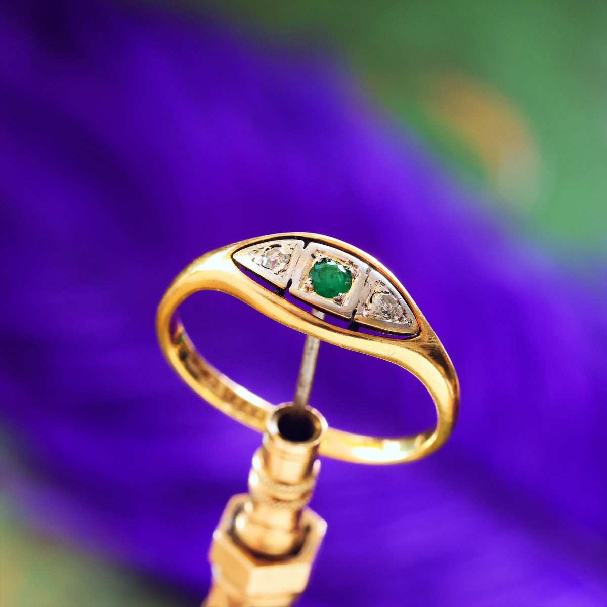Sweet Sympathy! Circa 1920's Emerald & Diamond Ring