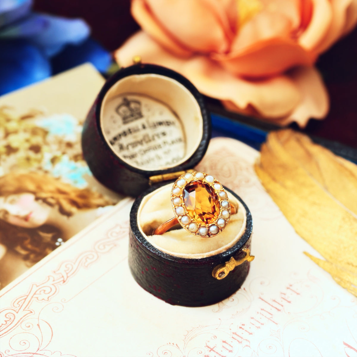 Dreamy Antique Citrine & Wild Pearl Cluster Ring