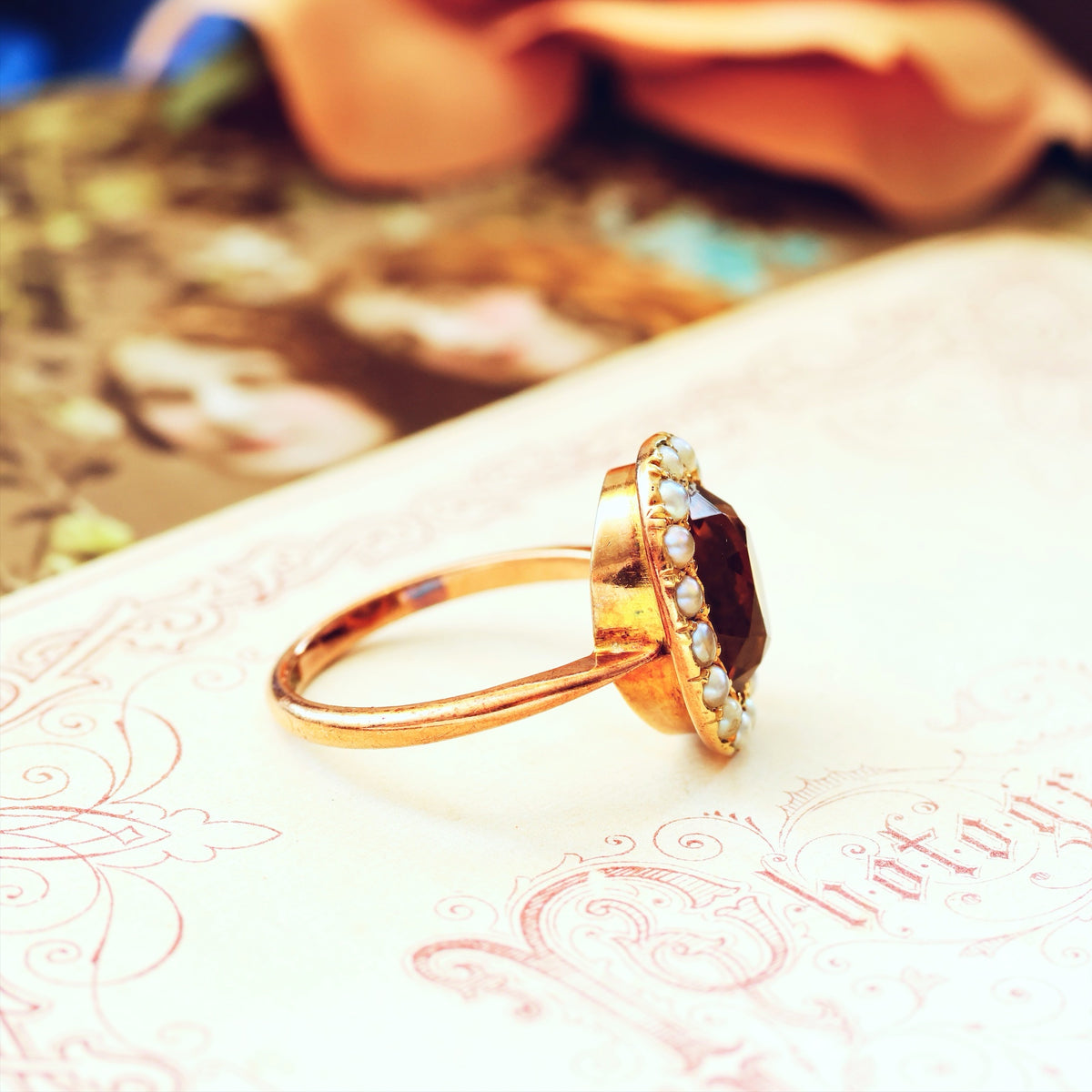 Dreamy Antique Citrine & Wild Pearl Cluster Ring