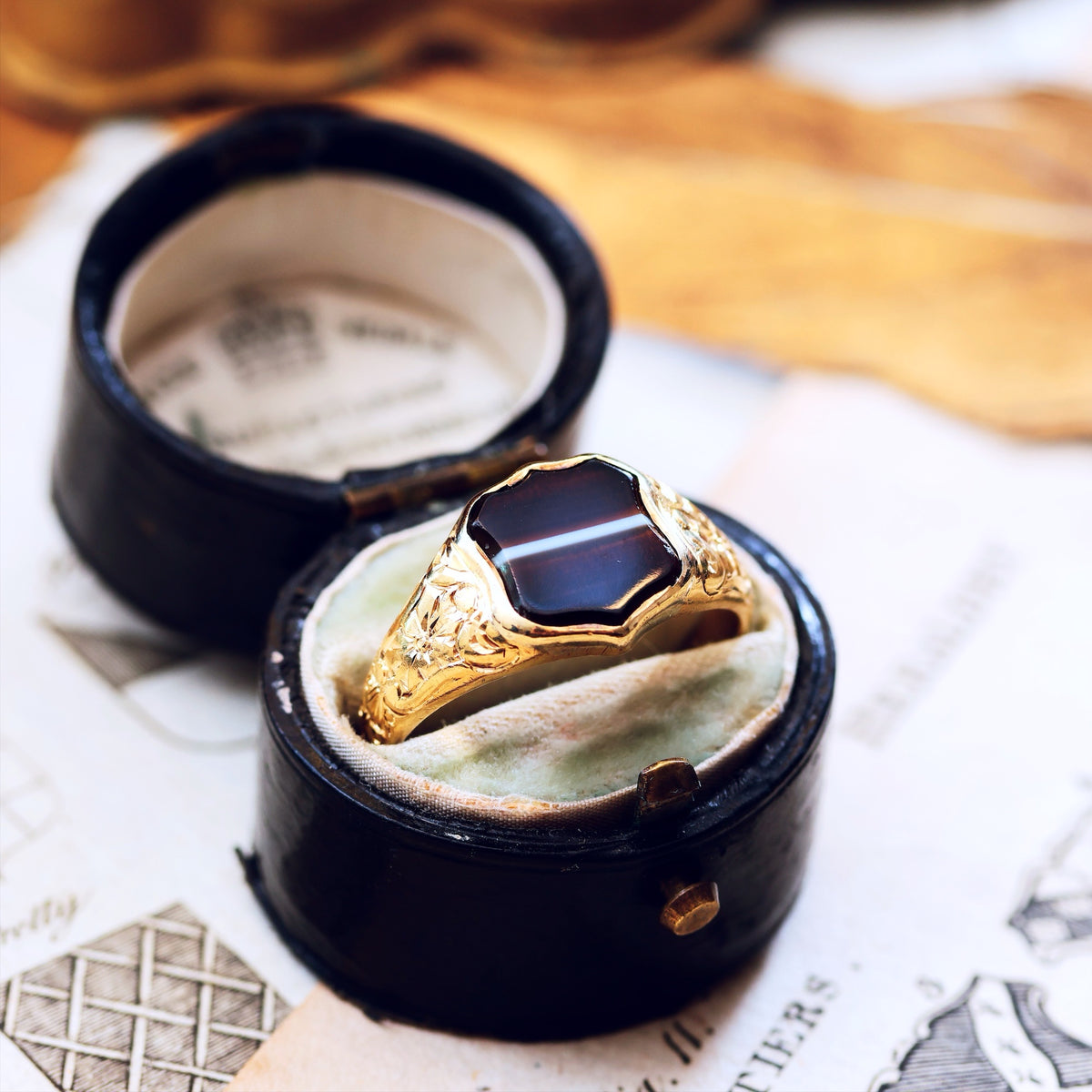 Antique Classical Men's Banded Agate Signet Ring