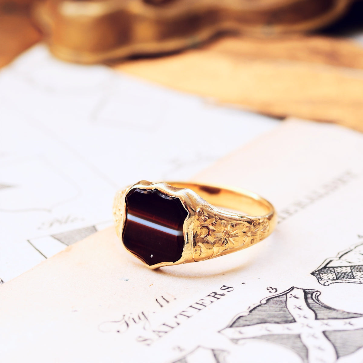 Antique Classical Men's Banded Agate Signet Ring