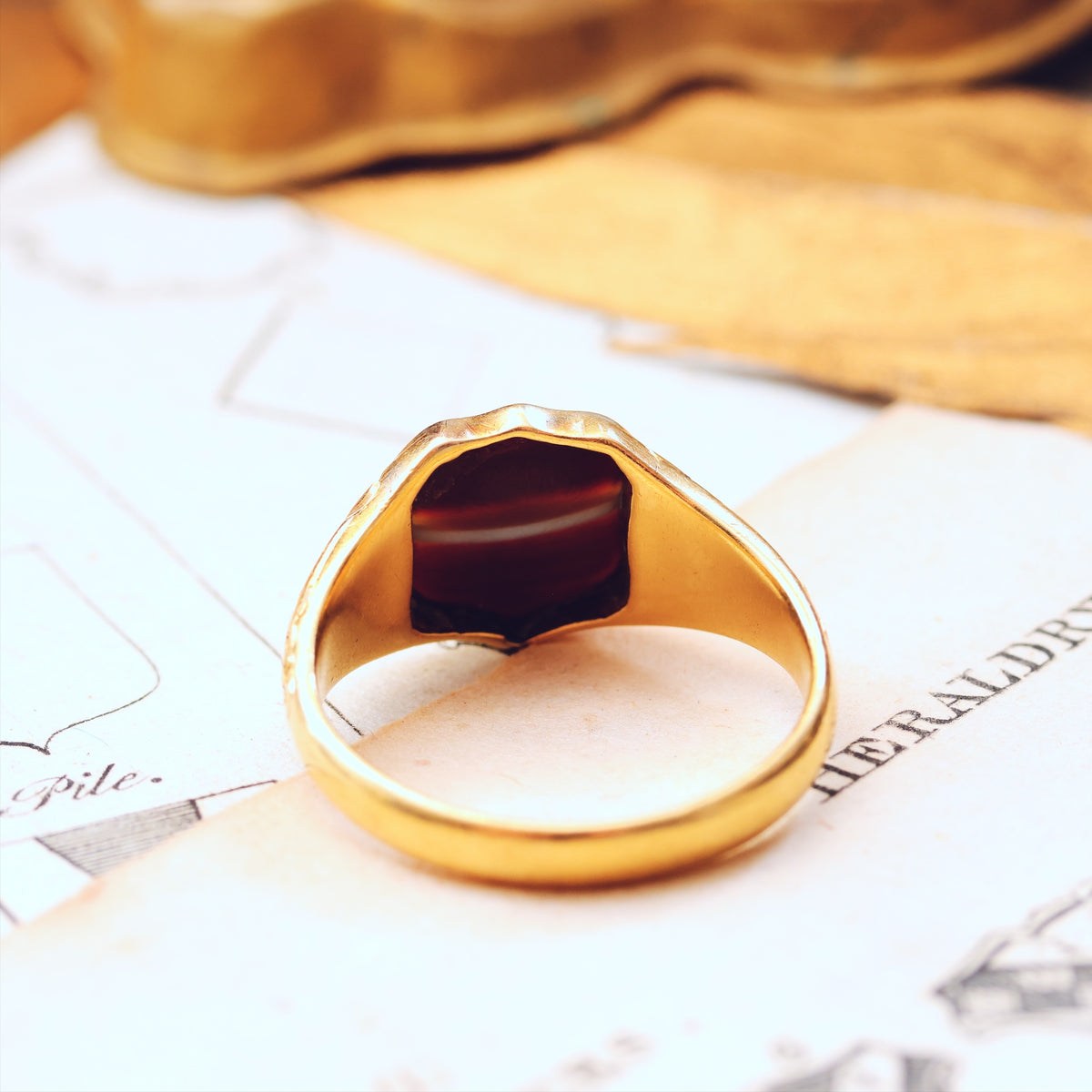 Antique Classical Men's Banded Agate Signet Ring
