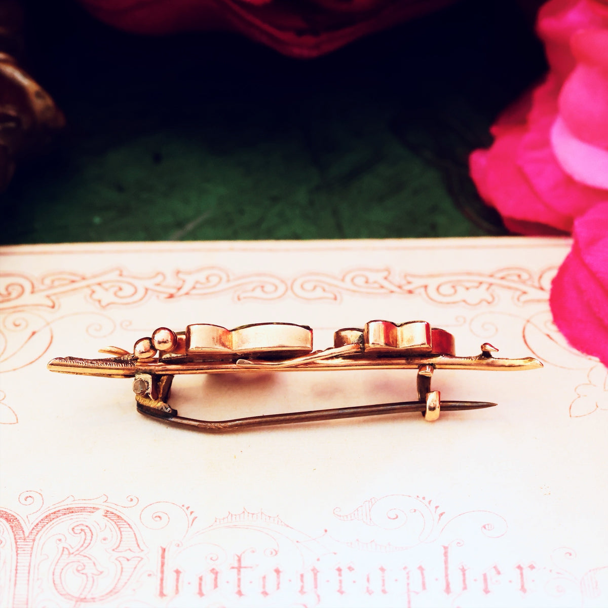 Antique Connemara Marble Ivy Leaves Brooch