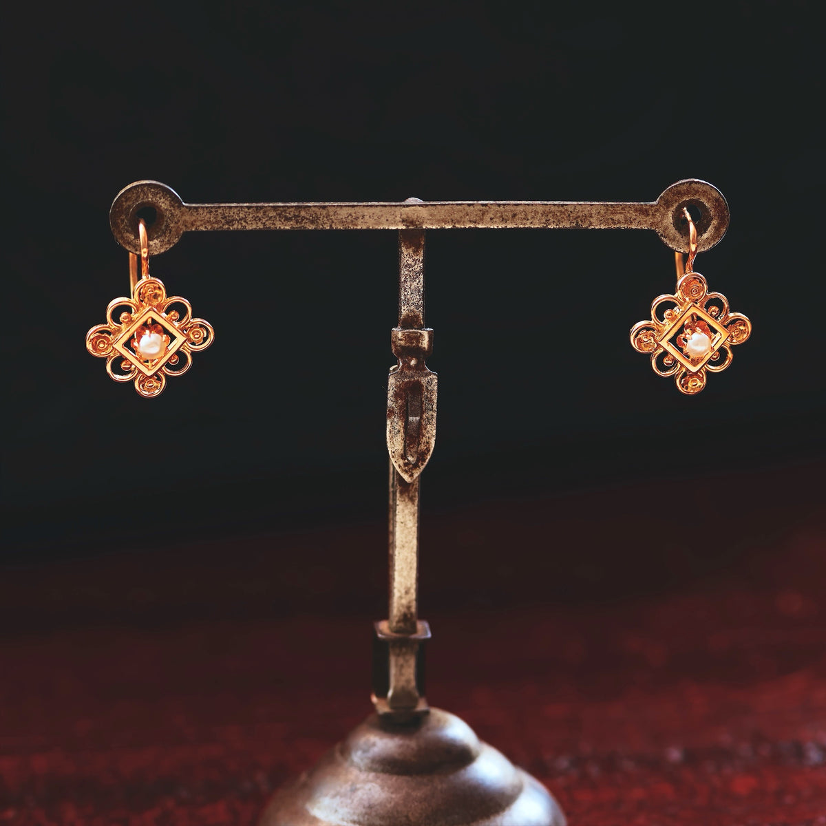 Antique Continental 18ct Gold Seed Pearl Earrings