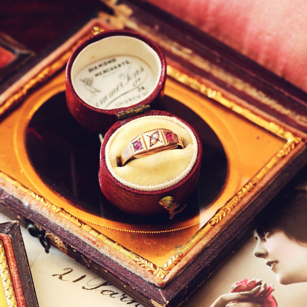 Antique Date 1878 Spinel & Pearl Dress Ring