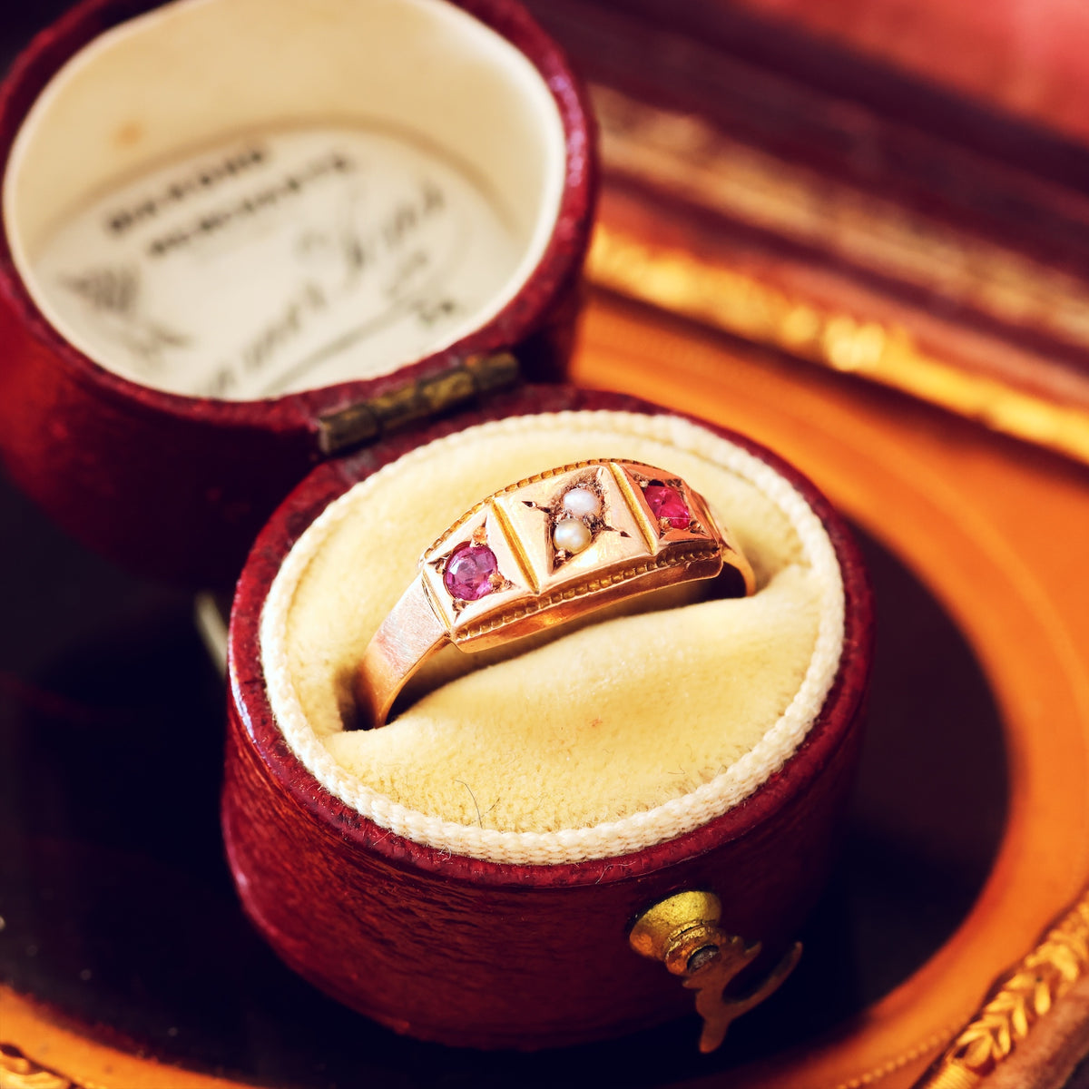 Antique Date 1878 Spinel & Pearl Dress Ring