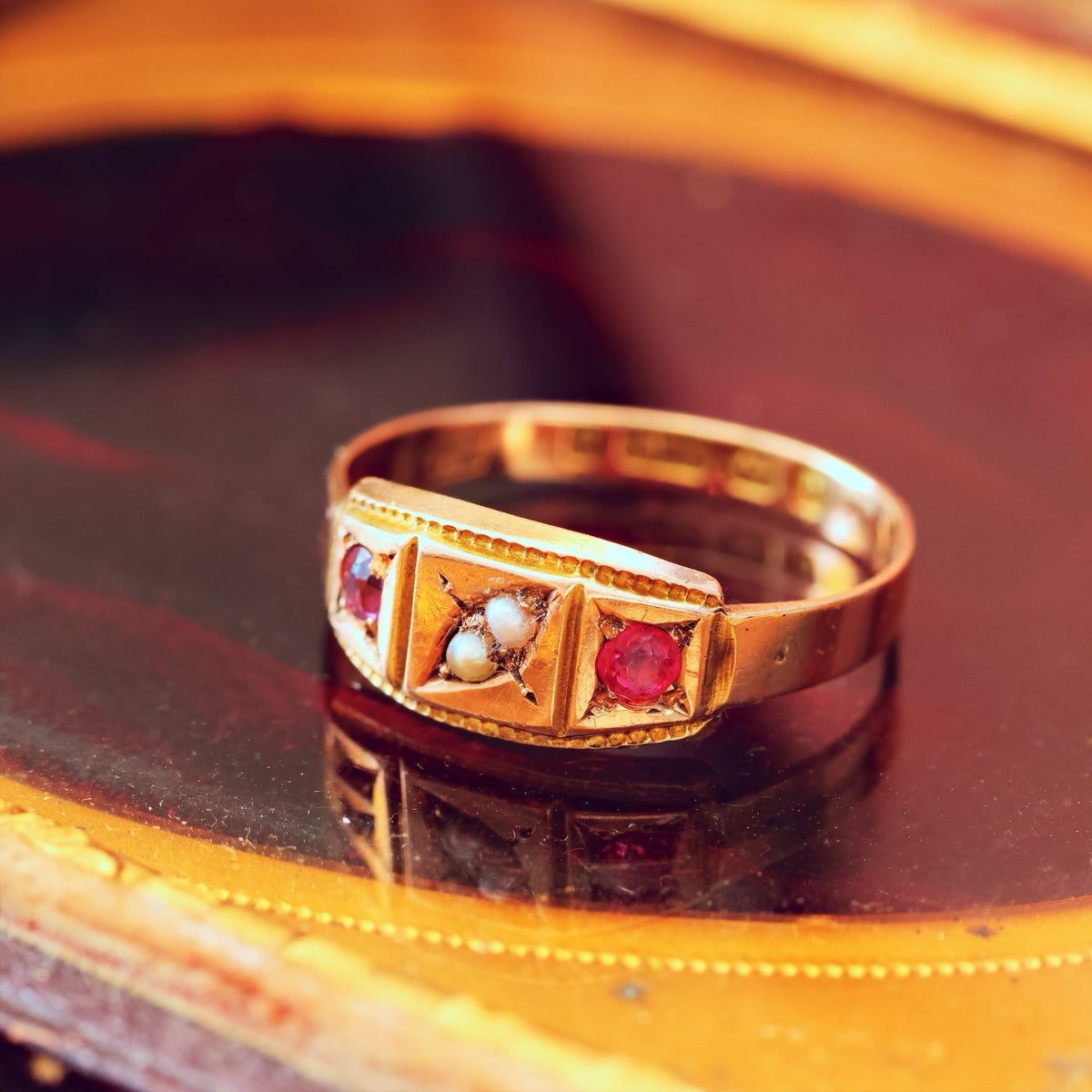 Antique Date 1878 Spinel & Pearl Dress Ring