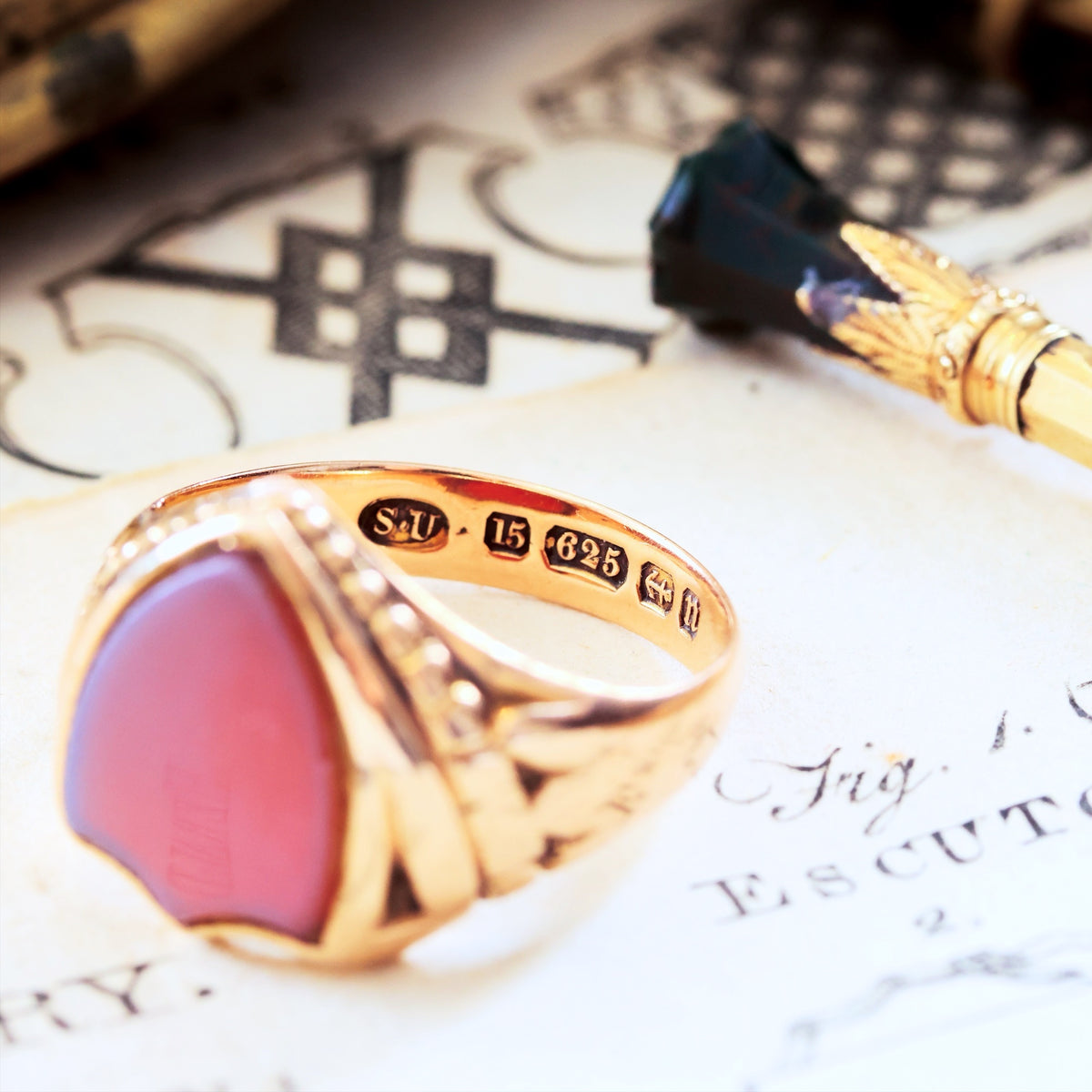 Date 1895 Shield Shaped Sardonyx Signet Ring