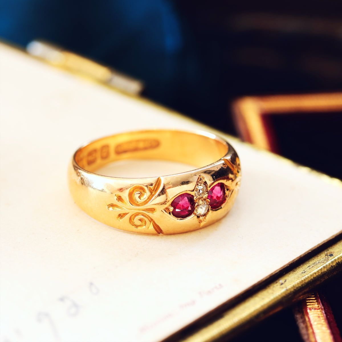 Antique Date 1899 Gypsy Ruby & Diamond Ring